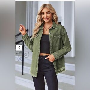 Zeagoo Olive Green Stretchy Ripped Denim Jacket NWT